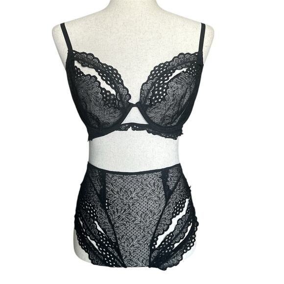 Kiki De Montparnasse Other - Kiki De Montparnasse Coupe Balconette Bra – Black Stretch Lace, 36D